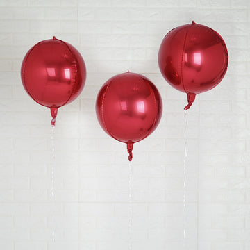 2 Pack Burgundy Sphere Mylar Foil Helium or Air Balloons 12" 4D
