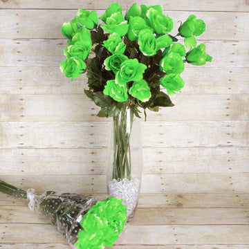 Vibrant Lime Green Artificial Long Stem Rose Flowers