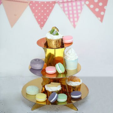 Create a Memorable Gold Themed Party with Our 3-Tier Cupcake Tower