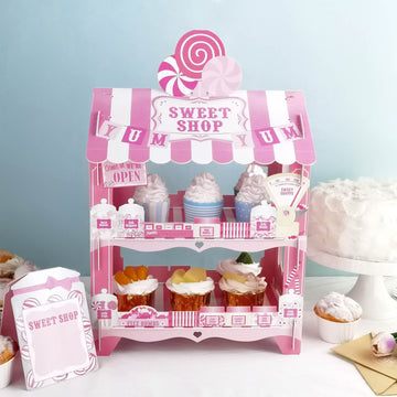 2-Tier Sweet Shop Cardboard Cupcake Dessert Stand - Add a Pop of Color to Your Dessert Table