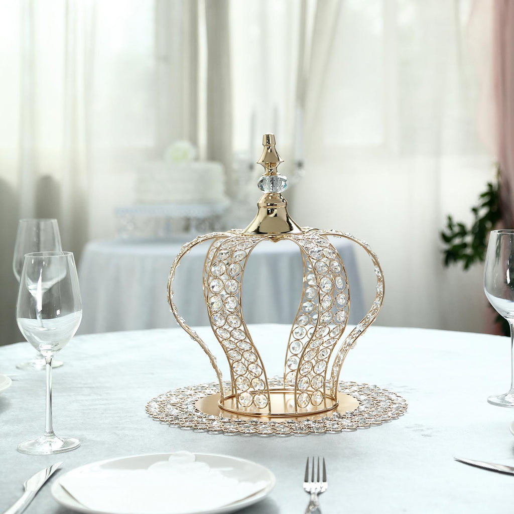 Crystal Beaded Crown Shaped Centerpiece - Gold Color - Durable Material -  Gold Centerpieces for Wedding Table