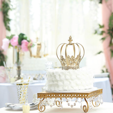 Enhance Your Cake Decorations with the Gold Metal Fleur-De-Lis Sides Royal Crown Cake Topper