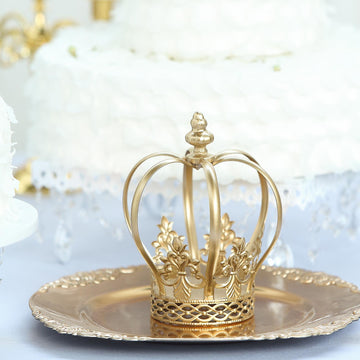 Make a Statement with the Gold Metal Fleur-De-Lis Sides Royal Crown Cake Topper