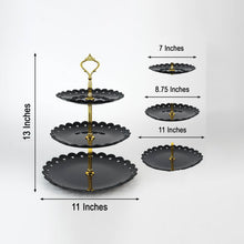 13 Inch 3 Tier Cupcake Stand Dessert Holder Gold Black Wavy Round Edge