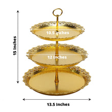 Gold Round Plastic Cupcake Tray Tower with 3 Tier and Lace Cut Scalloped Edges