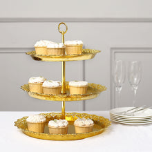 Gold 3 Tier Round Plastic Cupcake Display Tray with Scalloped Lace Edge