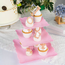 3 Tiers Of Cupcakes In 13 Inch Pink Silver Stand With Floral And Wavy Edge Design