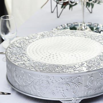 Create a Stunning Display with the Silver Embossed Cake Stand