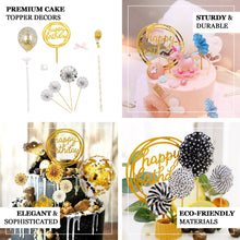 6 Pcs Gold White Birthday Decor Cake Topper Mini Fans and Gold Balloon