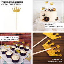 Set Of 24 Gold Glitter Crown Cupcake Topper Picks 5 Inch