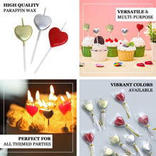 10 Pack Heart Shaped Cake Candles Valentine Cupcake Toppers Love Birthday Red Silver Gold