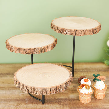 Rustic 3-Tier Wood Slice Cheese Board and Cupcake Stand