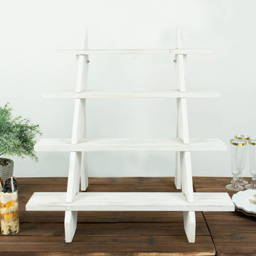 Rustic Whitewashed 4-Tier Wooden Ladder Shelf Dessert Display