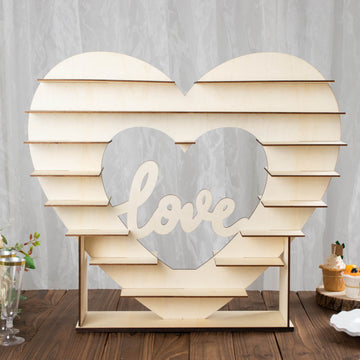 Natural Heart Shaped 8-Layer Double Sided Wooden Dessert Display Stand