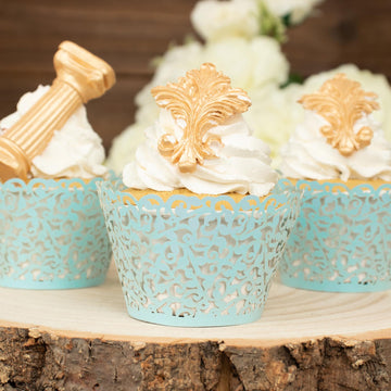 Create a Chic Dessert Display with Blue Lace Cupcake Wrappers
