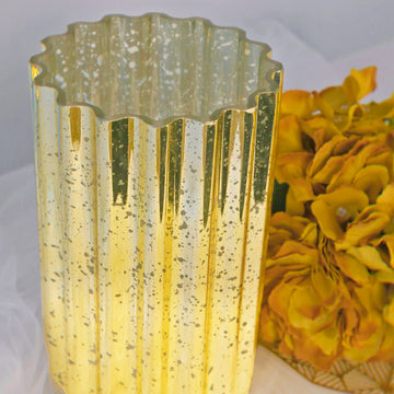 Add a Touch of Elegance with the Gold Mercury Glass Hurricane Candle Holder