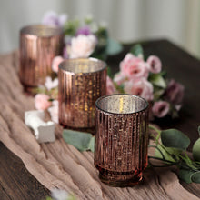 3 Pack Mercury Glass Hurricane Candle Holder In Blush Rose Gold With Wavy Column Design