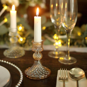 Timeless Gold Glass Reversible Diamond Pattern Candle Holders
