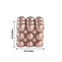 Metallic Rose Gold Bubble Cube 2 Inch Decorative Paraffin Wax Unscented Long Burning Pillar Candles 2 Pack