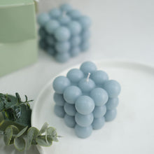 2 Inch Decorative Paraffin Wax Unscented Long Burning Dusty Blue Bubble Cube Decorative Candles 2 Pack