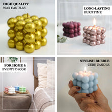2 Pack Paraffin Wax Unscented Long Burning Decorative Metallic Rose Gold Bubble Cube Pillar Candles 2 Inch