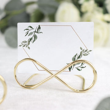 Add Glamour to Your Tabletop with Gold Metal Infinity Card Holder Stands