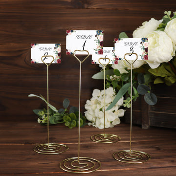 Create a Romantic and Glamorous Atmosphere with Gold Metal Heart Card Holder Stands