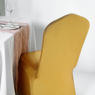 Make a Bold Statement with the Shiny Metallic Gold Spandex Banquet Chair Cover