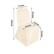 Beige polyester chair cover with measurements 17 inches, 18 inches, 19 inches, and 38 inches