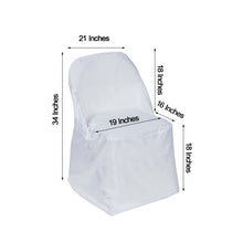 A folding polyester & satin chair cover in white