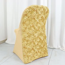 Champagne Rosette Satin Spandex Fitted Chair Cover