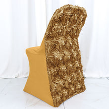 Gold Rosette Style Chair Cover In Stretchy Spandex