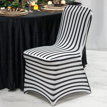 Black/White Striped Spandex Stretch Banquet Chair Cover