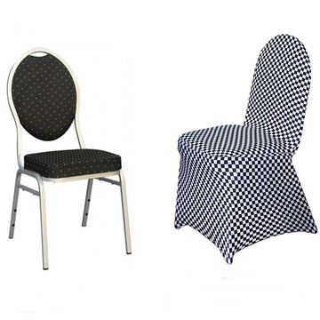 Elevate Your Event Decor with Black/White Buffalo Plaid Spandex Stretch Banquet Chair Covers