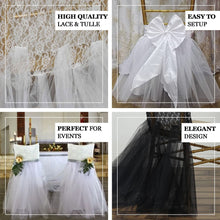Stylish black lace and tulle skirt for chiavari chair slip covers and chair sashes