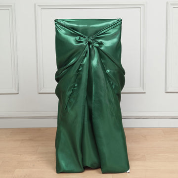 Add Elegance to Your Event with the Hunter Emerald Green Universal Satin Chair Cover