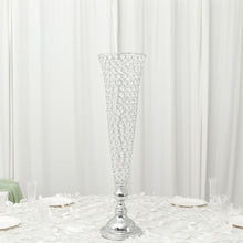 Crystal Beaded Trumpet Vase Set 2 Pack Silver 32 Inch Tall For Table Centerpiece