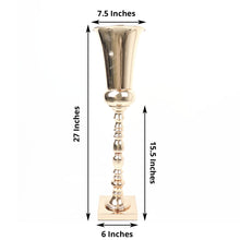 European Style 27 Inch Gold Trumpet Shape Metal Square Base Flower Vase Centerpiece