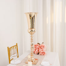 Gold Metal 27 Inch Square Base Trumpet Shape European Style Flower Vase Centerpiece