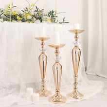 Crystal Ball Pedestal Stand Set With Gold Metal Pillar Candle Holders