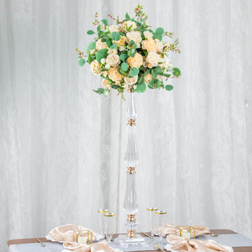 Stunning Gold and Clear Acrylic Crystal Pillar Candle Stand