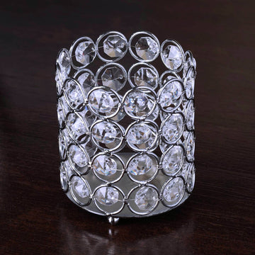 Silver Crystal Beaded Metallic Votive Tealight Candle Holder: The Perfect Addition to Your Event Decor