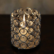4 Inch Metallic Tealight Candle Holder With Silver Crystal Beads