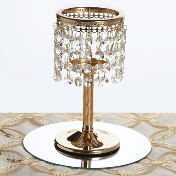 Enhance Your Event Decor with the Gold Crystal Beaded Chandelier Votive Pillar Candle Holder
