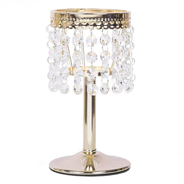 Create an Enchanting Ambiance with the Gold Crystal Beaded Chandelier Votive Pillar Candle Holder