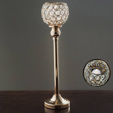 16 Inch Gold Metal Candle Stand With Round Crystal Votive Holder