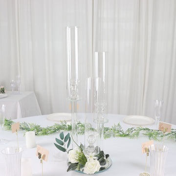 Elegant Clear 3-Arm Crystal Round Glass Taper Candle Candelabra