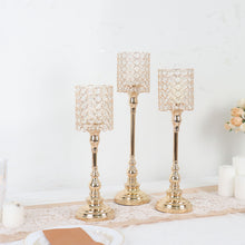 3 Set of Tea Light Gold Crystal Beaded Goblet Centerpieces 18 Inch 16 Inch 14 Inch