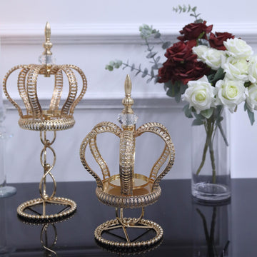 Elegant Gold Metal Crown Spiral Pillar Candle Holder Stand