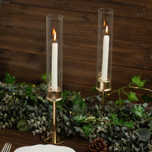 Gold Metal Hurricane Candle Stands With Clear Glass Chimney Shades 2 Pack